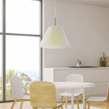 Alden 14.25" 1-Light Classic French Country Iron LED Pendant with Pleated Shade - JONATHAN Y